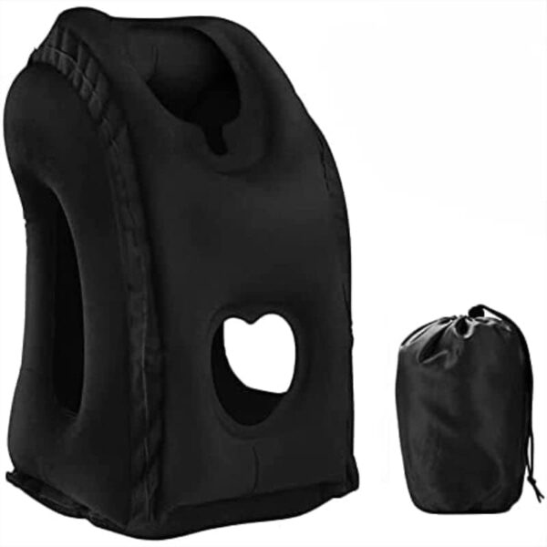 Inflatable Travel Pillow for Airplanes, Trains, Buses, Cars and Office. Stabilizes Posture, Prevents Neck Pain and Provides Relaxing Sleep on The go (Black)