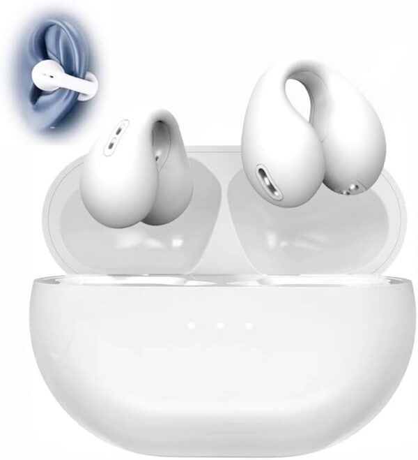 Wireless Ear Clip Bone Conduction Earbuds Open-Ear Headphones Bluetooth 5.3, Clip-on Sports Wireless Earbuds Waterproof External Headphones， Video Games PC Accessories Headset White