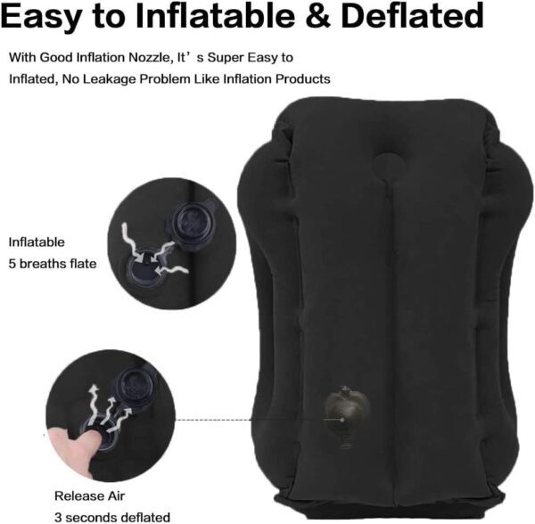 Inflatable Travel Pillow for Airplanes, Trains, Buses, Cars and Office. Stabilizes Posture, Prevents Neck Pain and Provides Relaxing Sleep on The go (Black) - Image 6