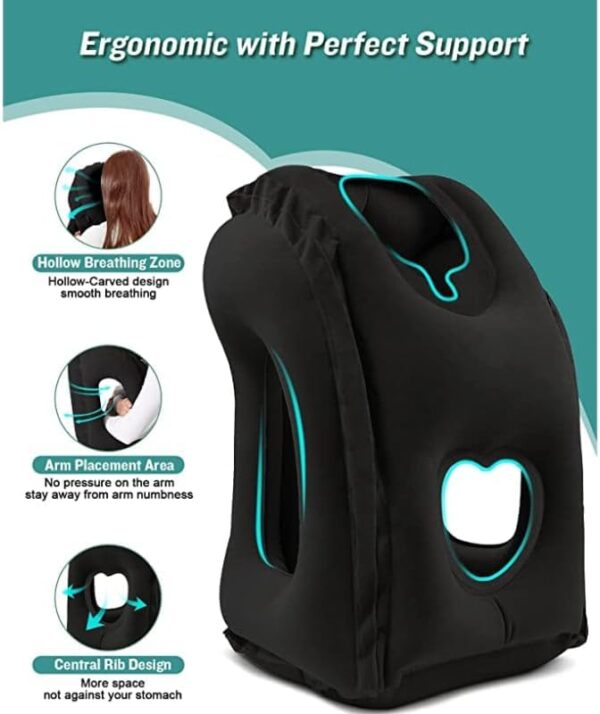 Inflatable Travel Pillow for Airplanes, Trains, Buses, Cars and Office. Stabilizes Posture, Prevents Neck Pain and Provides Relaxing Sleep on The go (Black) - Image 2