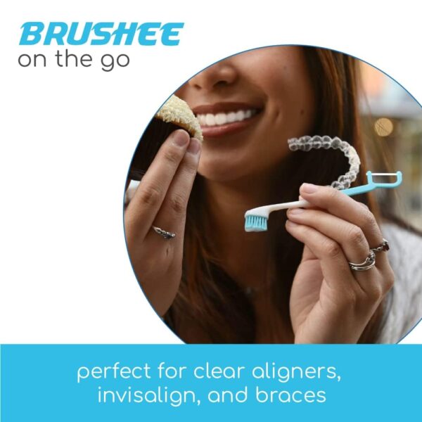 Brushee - The Evolution of Oral Care | 3-in-1 Tool (Pre-Pasted Mini-Brush + Floss + Pick) | Individually Wrapped | Disposable | Prepasted Travel Toothbrushes | Small Adult Toothbrush - (24-Pack) - Image 6