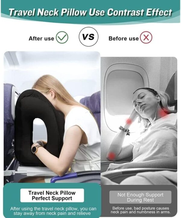 Inflatable Travel Pillow for Airplanes, Trains, Buses, Cars and Office. Stabilizes Posture, Prevents Neck Pain and Provides Relaxing Sleep on The go (Black) - Image 3