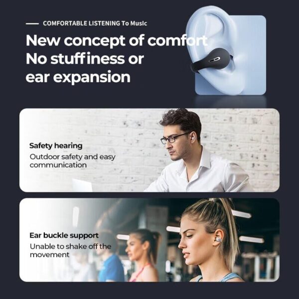 Wireless Ear Clip Bone Conduction Earbuds Open-Ear Headphones Bluetooth 5.3, Clip-on Sports Wireless Earbuds Waterproof External Headphones， Video Games PC Accessories Headset White - Image 6