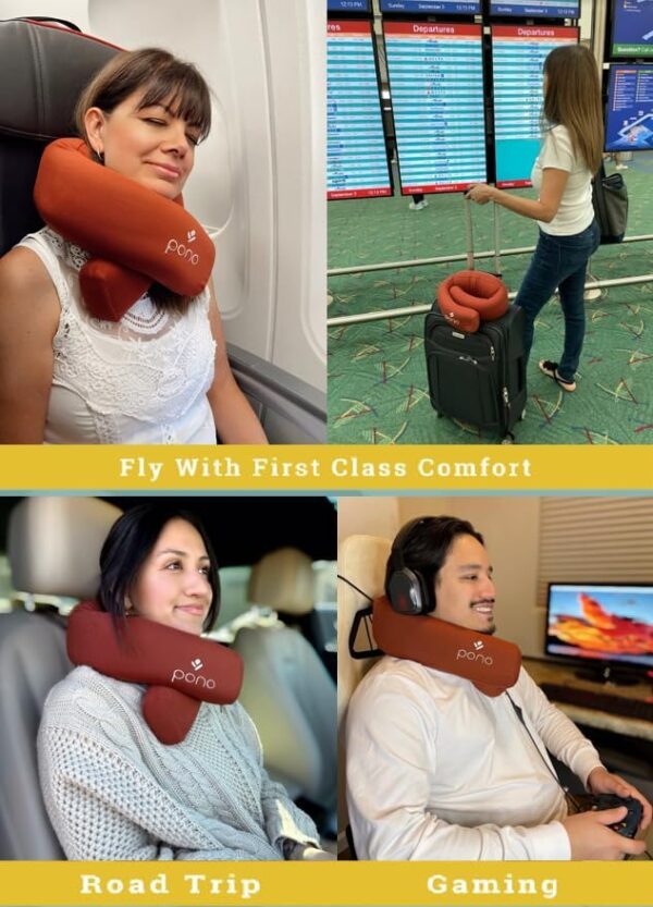 Pono Neck Cradle Travel Pillow for Airplanes, Trains & Cars- No More Neck Pain Or Head Nods- 360 Degree Adjustable Support Fits All Adults & Maintains Infinity Pillow Shape-Compact Fold & Go Design - Image 3